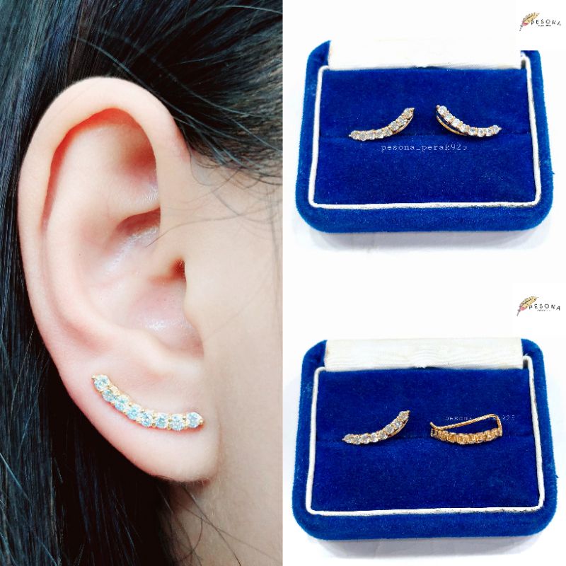 ANTING TUSUK PERAK ASLI 925 SILVER LAPIS EMAS PUTIH-MODEL TUSUK PANJANG PERMATA-PERHIASAN PERAK