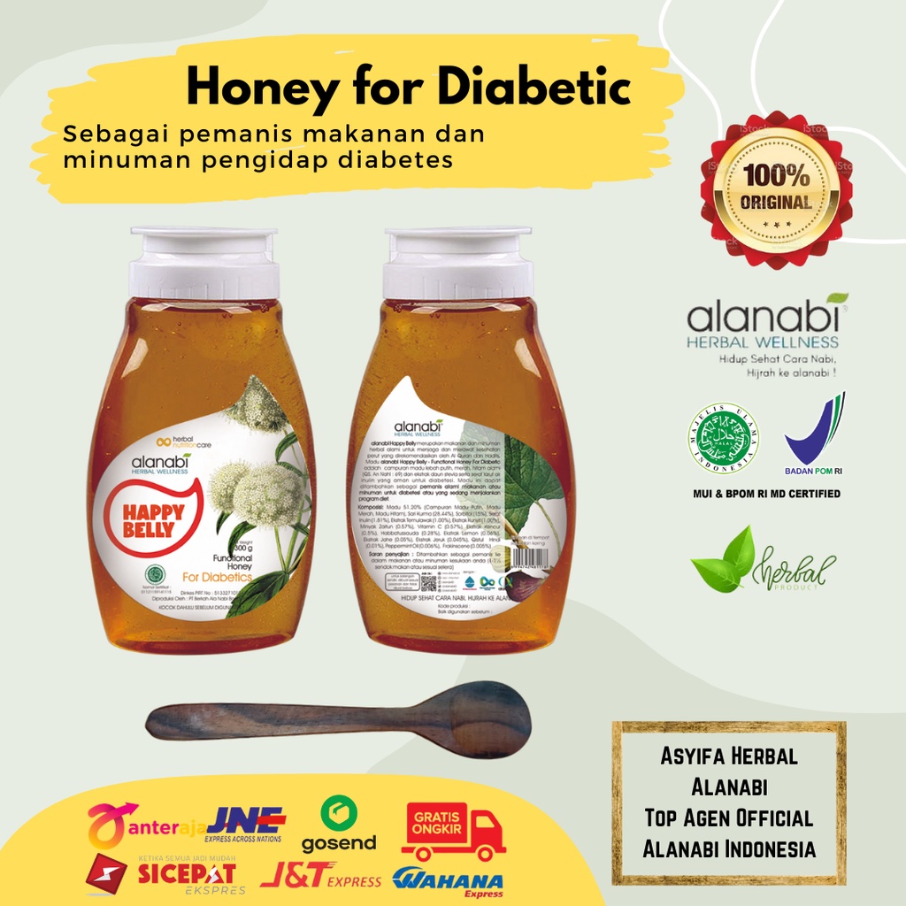 

Alanabi Happy Belly Functional Honey For Diabetics 300gram - Madu Bebas Gula Madu Diabet Madu Sweetener Alanabi
