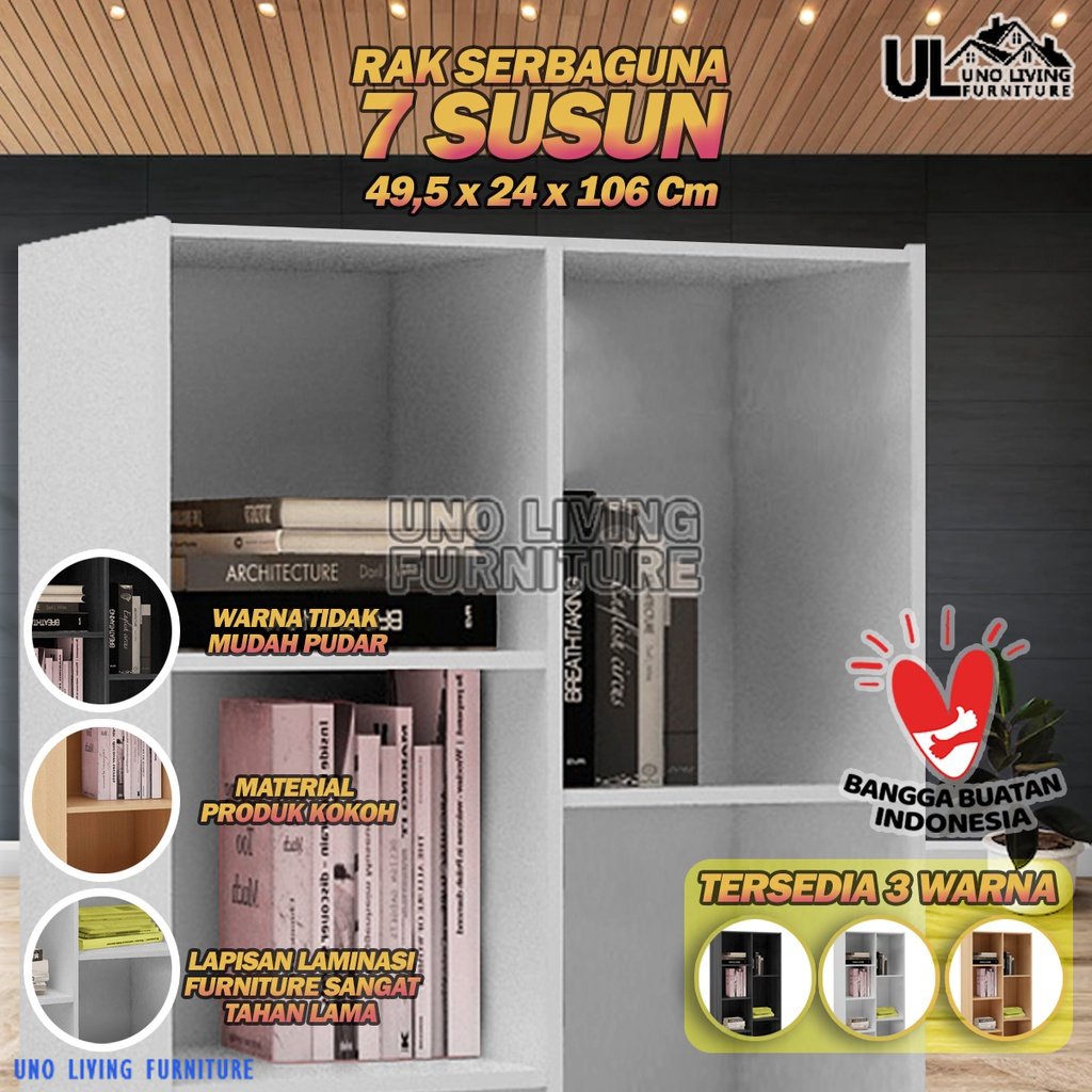 JTR - LEMARI RAK BUKU SERBAGUNA 7 RAK KAYU TERBARU MURAH LEMARI BUKU