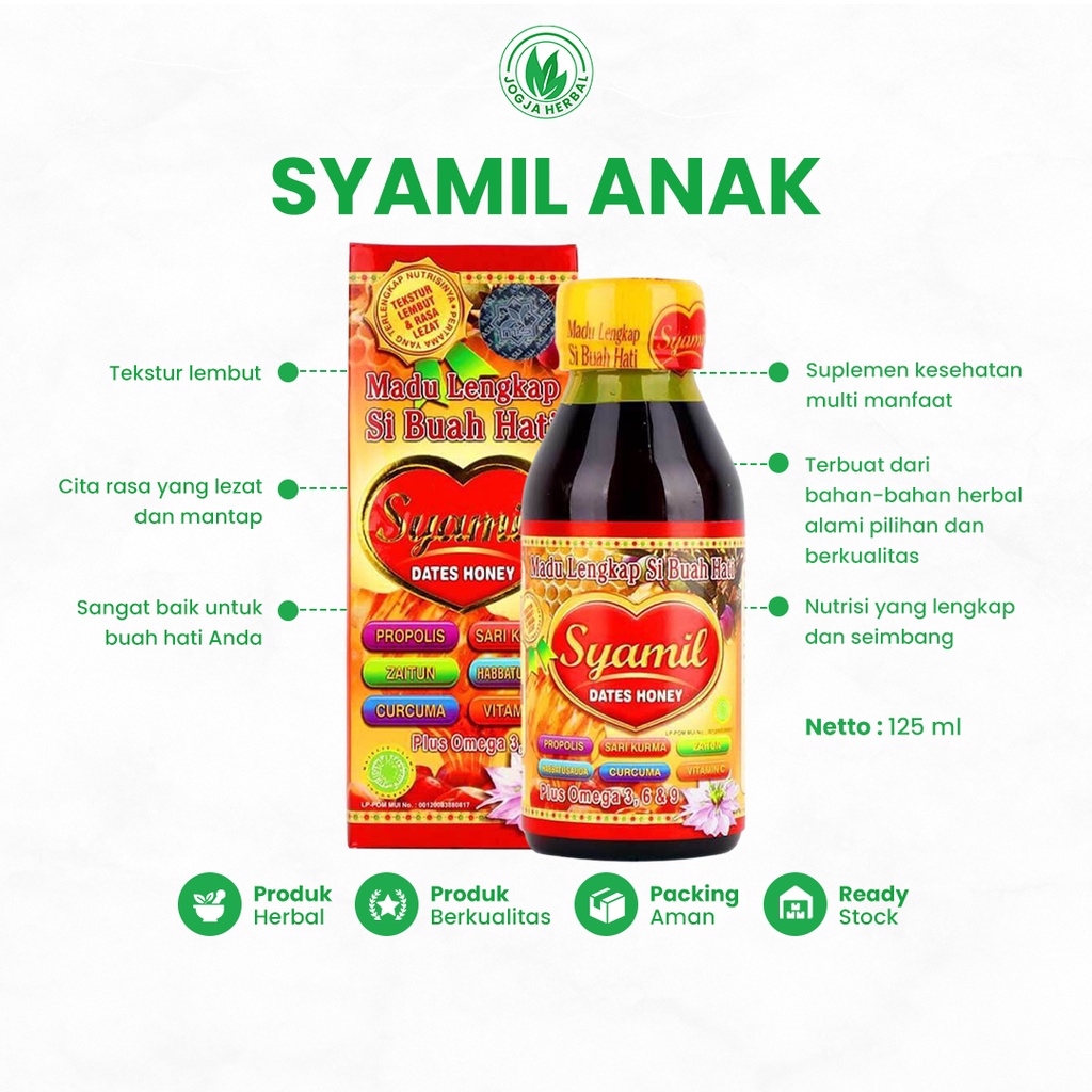 

Syamil Madu Anak Dates Honey Lengkap Si Buah Hati Suplemen Kesehatan Multivitamin Lengkap Ekstrak Curcuma Berkualitas Madu DHA Junior Original Menjaga Kesehatan Dan Menguatkan Daya Ingat Buah Hati Ampuh