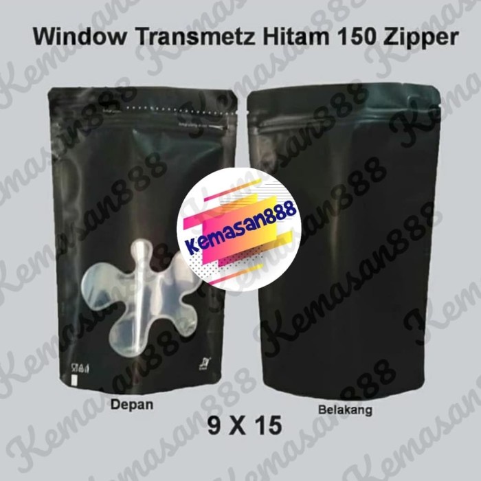 

Terlaris ✨ - Standing Pouch Window Transmetz Hitam 150 Zipper. Kemasan Kopi. 2.1.23