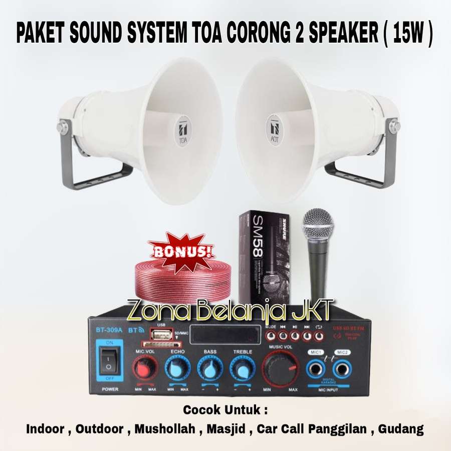 PAKET SOUND SYSTEM TOA MASJID MUSHOLLA 2 SPEAKER CORONG TOA 15W ( HEMAT 1 )