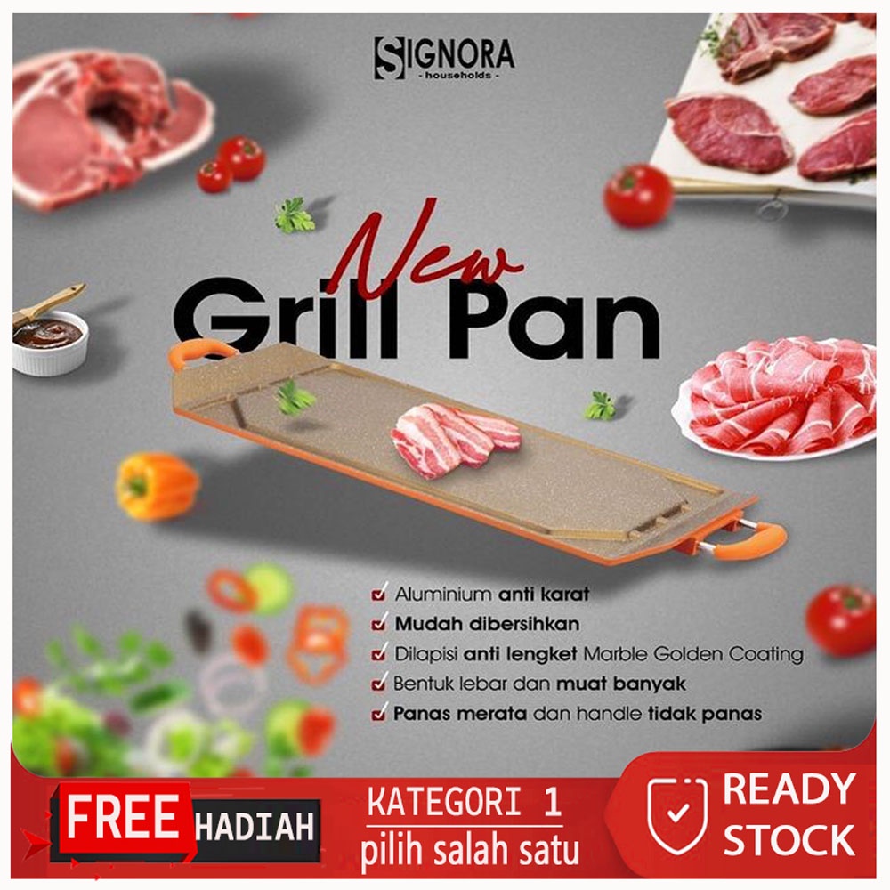 Signora New Grill Pan / Alat Panggang Anti Lengket Free Hadiah