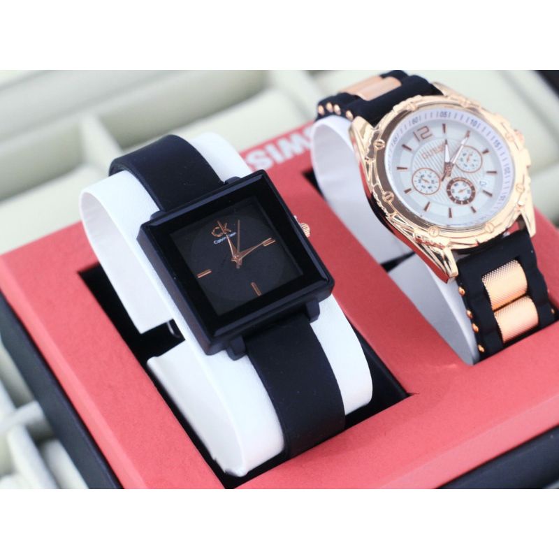 (Cod)Jam Tangan Wanita Buy1 Get1 Zeka Kota+Gues Ring Tanggal Aktif Strap Rubber/Karet(Dikirim Jakarta)