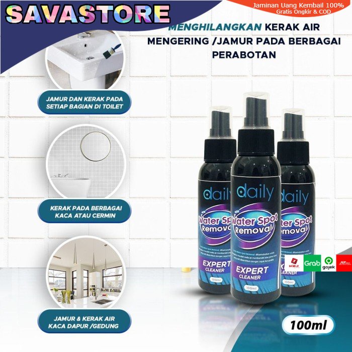 Spray Cairan Pembersih dan Penghilang Kerak Jamur Kaca - Daily Waterspot Removal 100ml Pembersih Jamur Kaca Kamar Mandi - Kendaraan - Spion