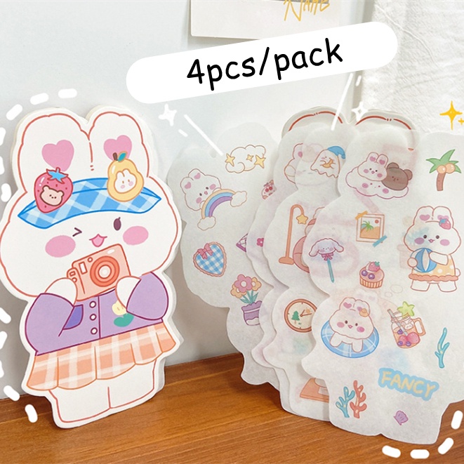 4 Pcs Kawaii Kelinci Stiker DIY Kartun Stiker Gadis Lucu Jurnal Stiker Diary Ponsel Stiker Dekorasi