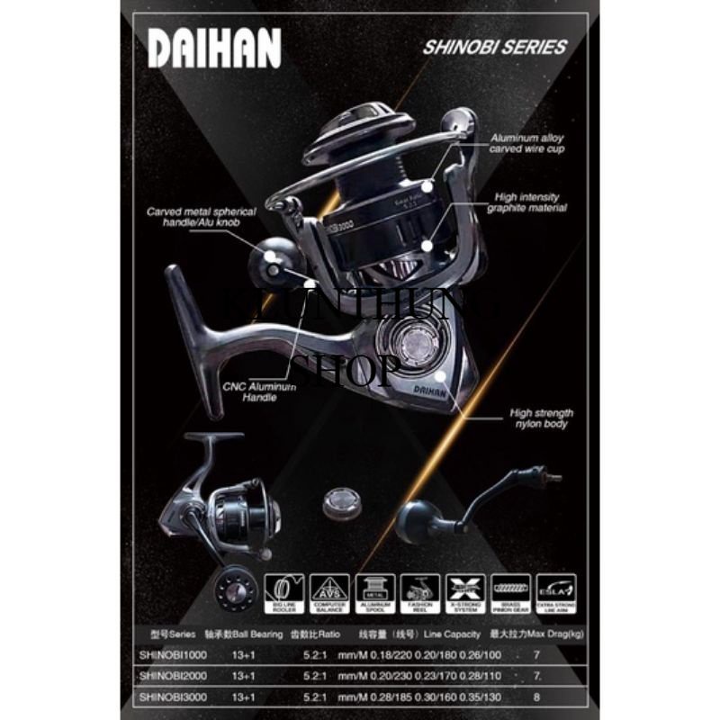 KLUNTHUNGSHOP REEL POWER HANDLE SALT WATER MURAH DAIHAN SHINOBI SW FULL SEAL 1000-3000 ALUMINIUM HAN