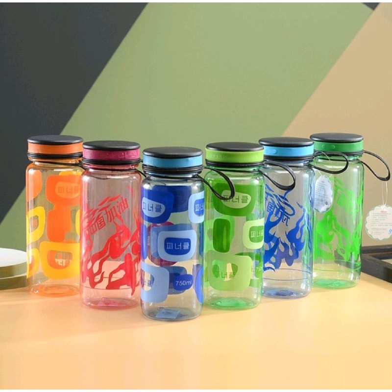 BOTOL MINUM PLASTIK TRANSPARAN SILIKON BOTOL MINUM MOTIF TULISAN KOREA