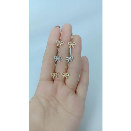 anting wanita model kait pita mata putih/perak asli silver 925 lapis emas/perhiasan fashion wanita terbaru