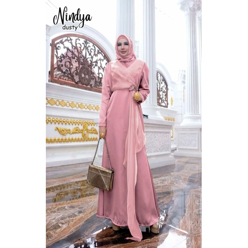 Nindya Maxy, GAMIS LEBARAN CANTIK MODIS KEKINIAN FIT XXL LD 110 BAHAN MAXMARA VELVET MIX ORGANZA DOVE TERMURAH OOTD