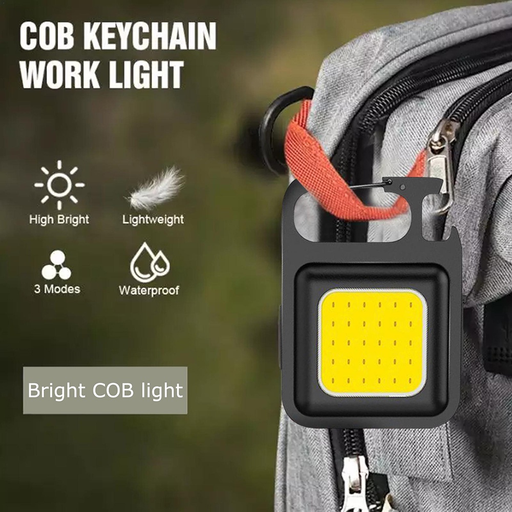 Mini IPX4 Lampu Kerja COB LED Tahan Air Tipe-C USB Charging Keychain Light Untuk Camping Memancing Mendaki Lampu Flash Saku Multifungsi Dengan Kait