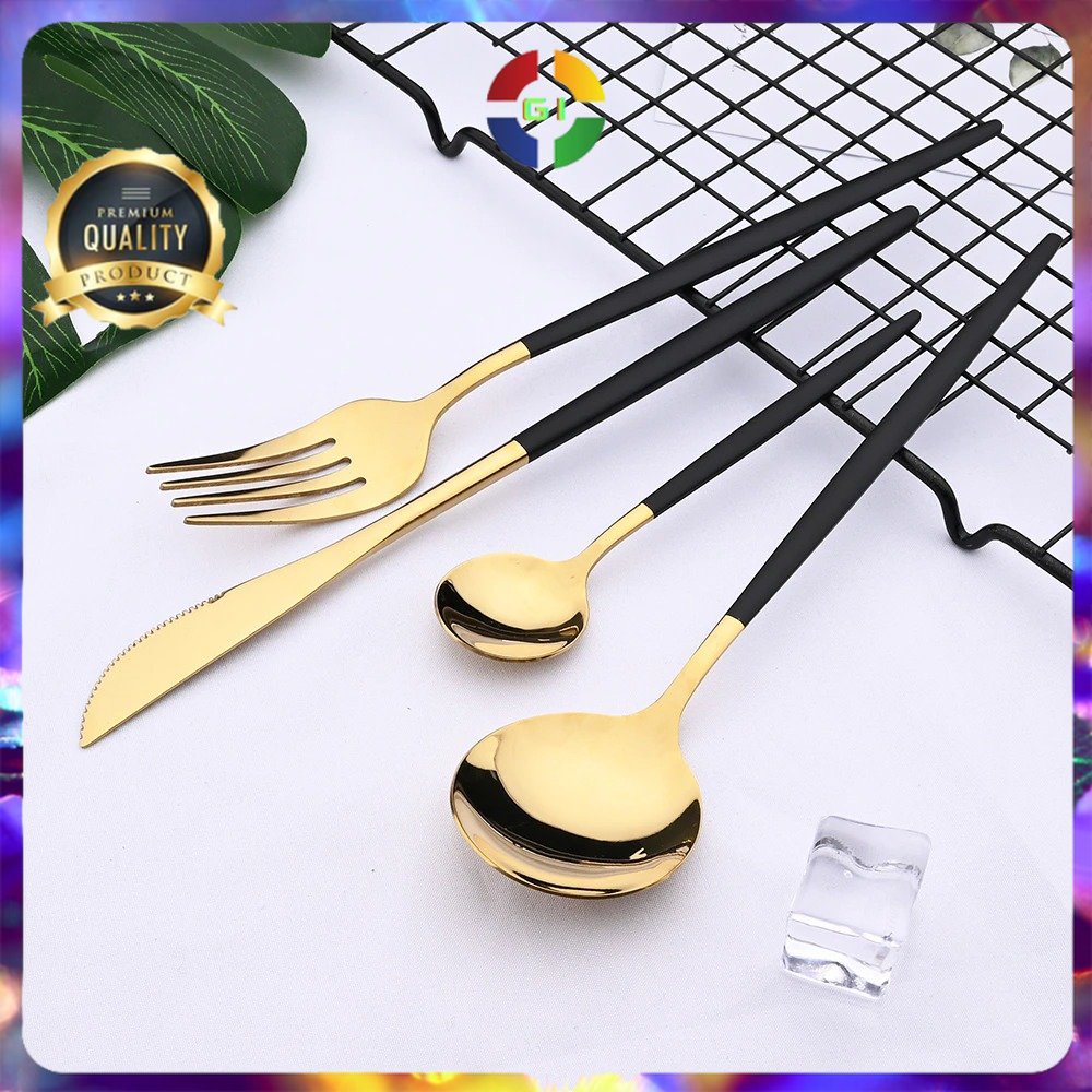 Perlengkapan Makan Sendok Garpu Pisau Cutlery 1 Set Isi 24 PCS Stainless Black