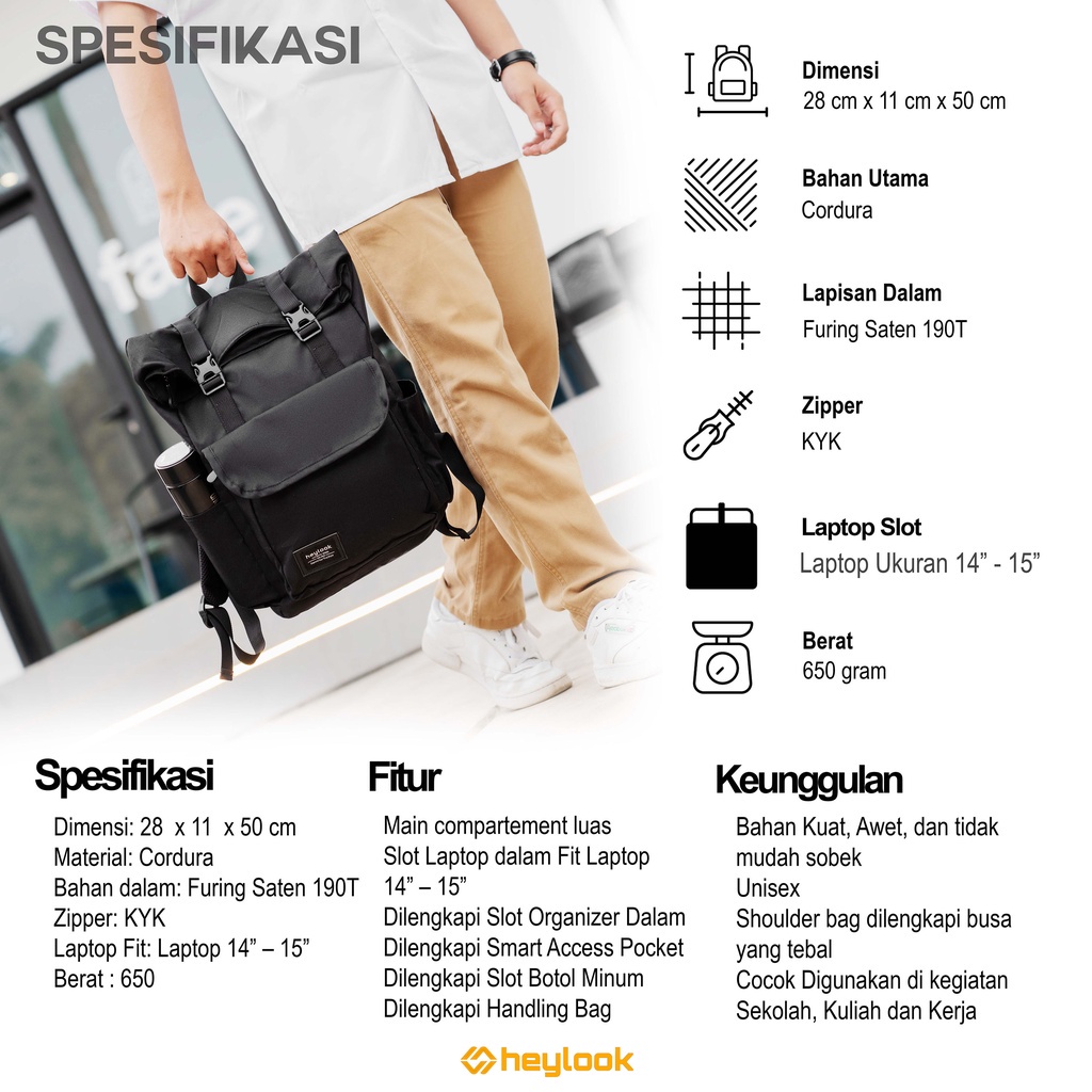 Tas Ransel Backpack Fashion Tas Punggung Sport Unisex Tas Laptop Usb Charge Tas Sekolah Daypack Tas Laptop Up To 15 Inch Hitam Polos Full Black