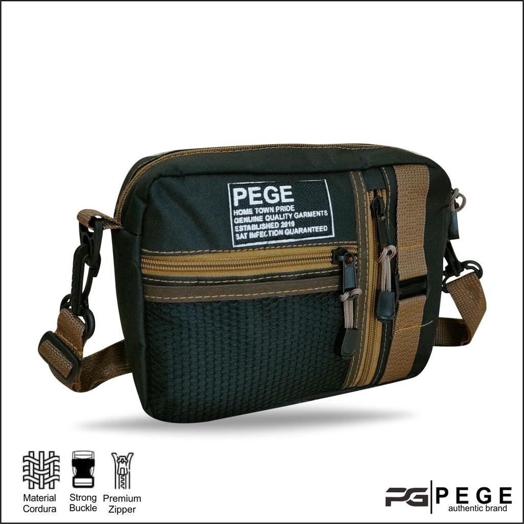 Tas Selempang Pria PEGE Dosei Model Slingbag Kombinasi Coklat - PG 8955