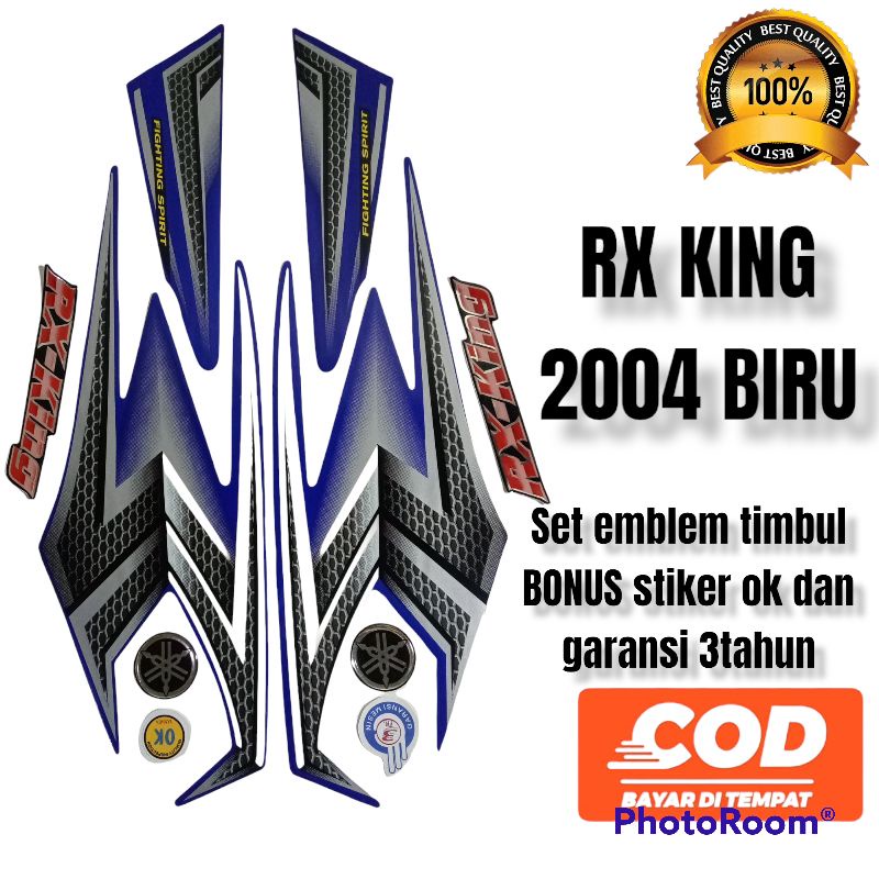 striping rx king 2004 biru set emblem timbul, stiker lis body rx king 2004 biru komplit emblem timbu