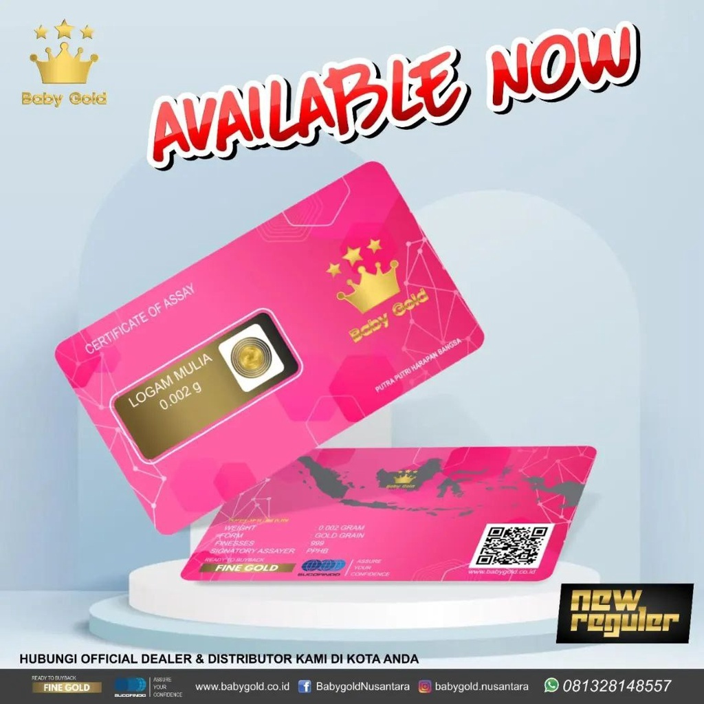 BABY GOLD Reguler Series 0.002 Gram Kemasan Laminating TERMURAH TERLARIS Emas Mini Emas Batangan Logam Mulia Murni 24 Karat Bersertifikat Resmi Asli Original Tabungan Emas Souvenir Keren Mewah