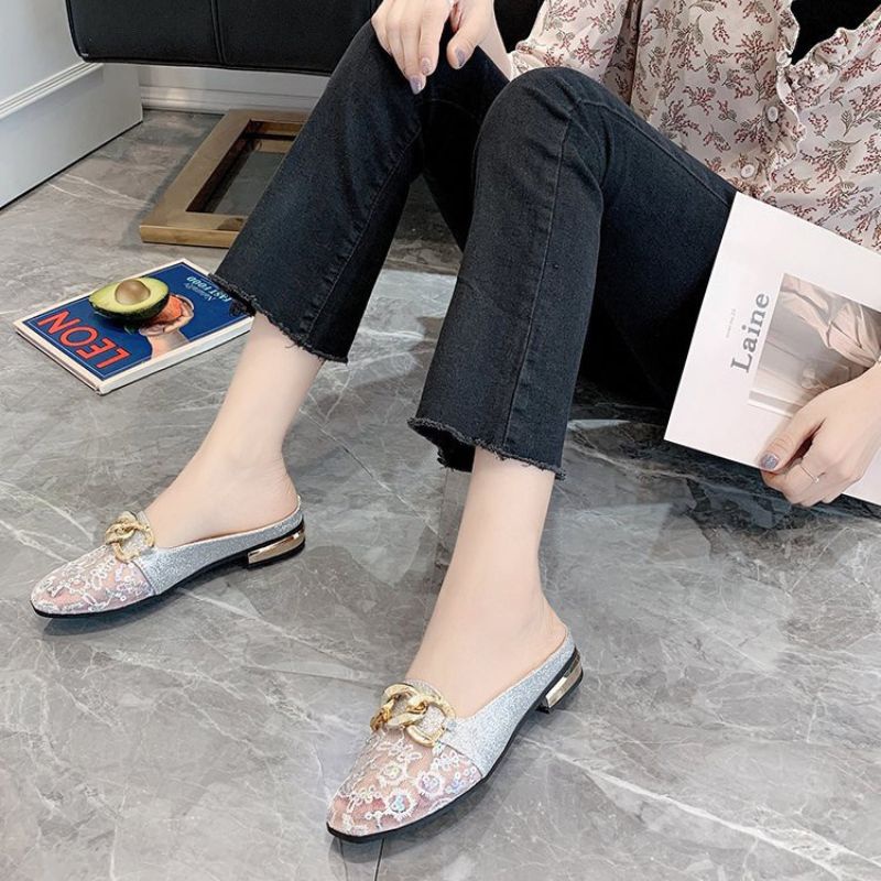 RYX - Glittery Evelyne Sepatu Heels Rendah Slip-On Wanita Fashion Casual / Pesta - Ori Import