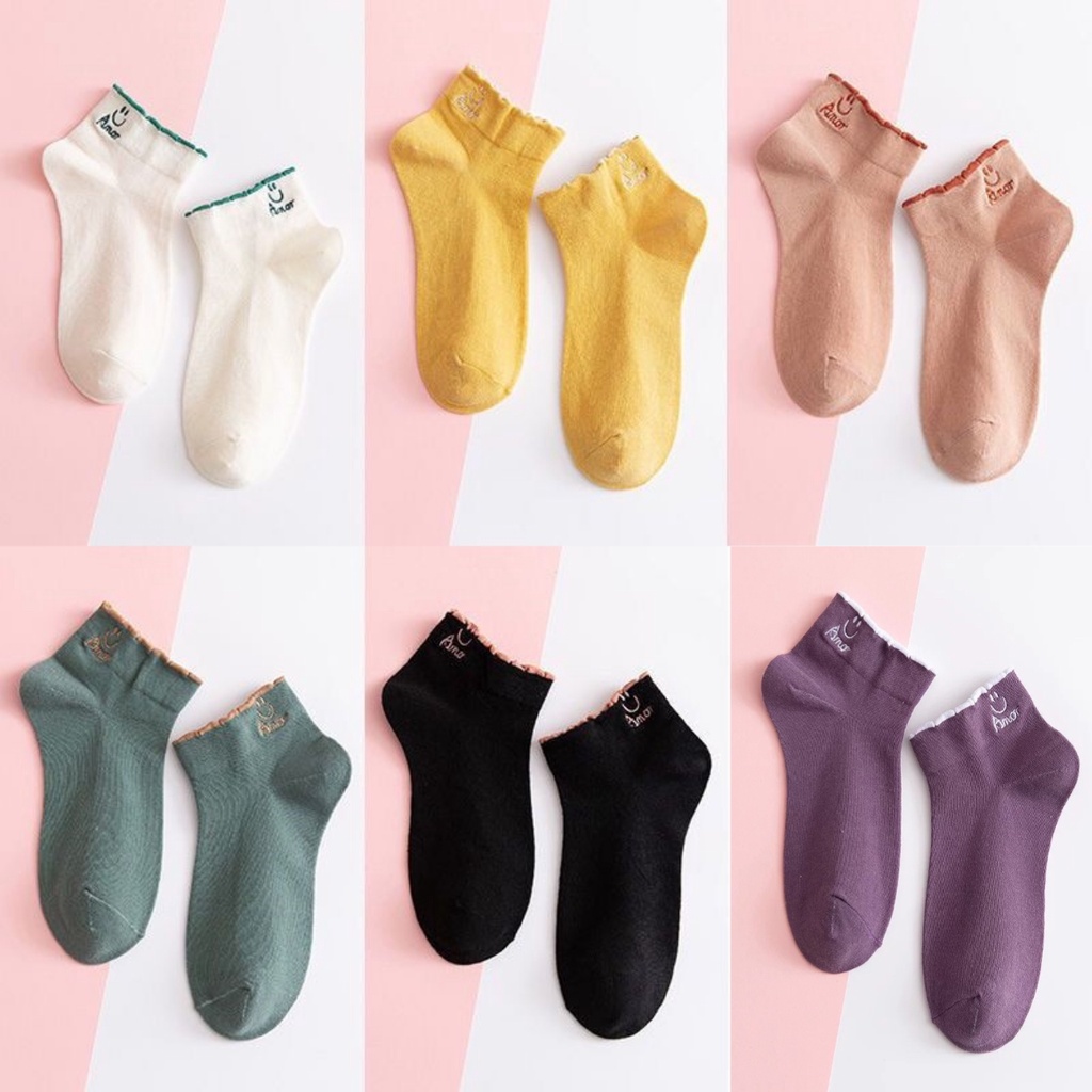 Motif Senyum Kaos Kaki Wanita Lucu Semata Kaki Bahan Cotton Blends Lembut Nyaman Melar Medium Dengan