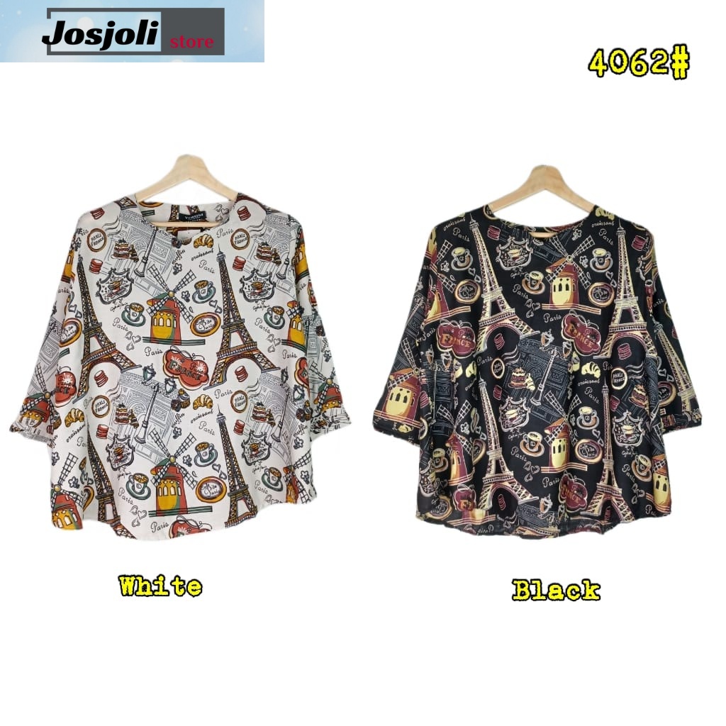 JOSJOLI_STORE/3949 Atasan Rayon/Atasan Rayon Tropical Lengan 7/8 Wanita Jumbo 5XL LD 130cm