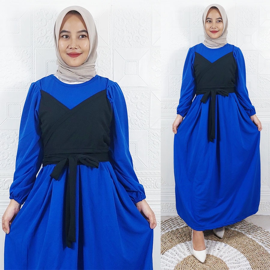 DRESS LESTY MAXI VIRAL CANTIK WANITA LESTI WARNA TWO TONE GL FASHION