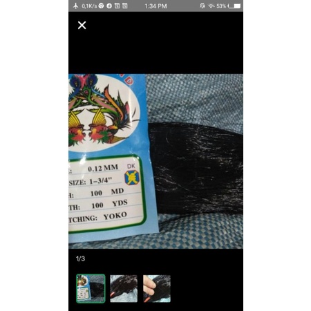 Jaring burung hitam 1 3/4 Inchi senar 012 100x100=4.3mx93m