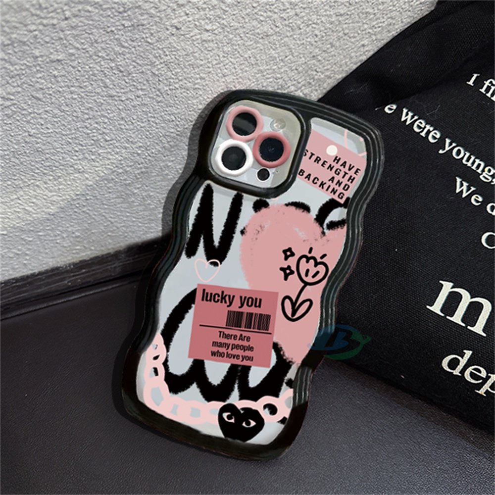 IPHONE Case Untuk Iphone14 14 Pro MAX IPhone13 Pro MAX 11PRO 11PRO Max12 12Pro MAX X XR XS MAX 6 6S 7 8 Plus Huruf Doodle Dan Pink Hati Tepi Melengkung TPU Phone Case Binteacase