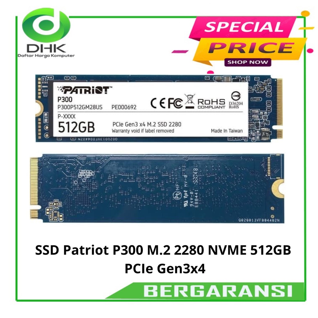 SSD Patriot P300 M.2 2280 NVME 512GB  PCIe Gen3x4