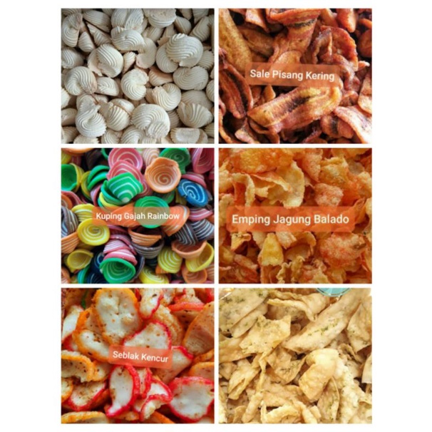 

Snack/Jajan/Makanan Ringan Serba 13.000 Roti garut, sale pisang, kuping gajah rainbow, emping jagung balado, seblak kencur, pangsit seledri