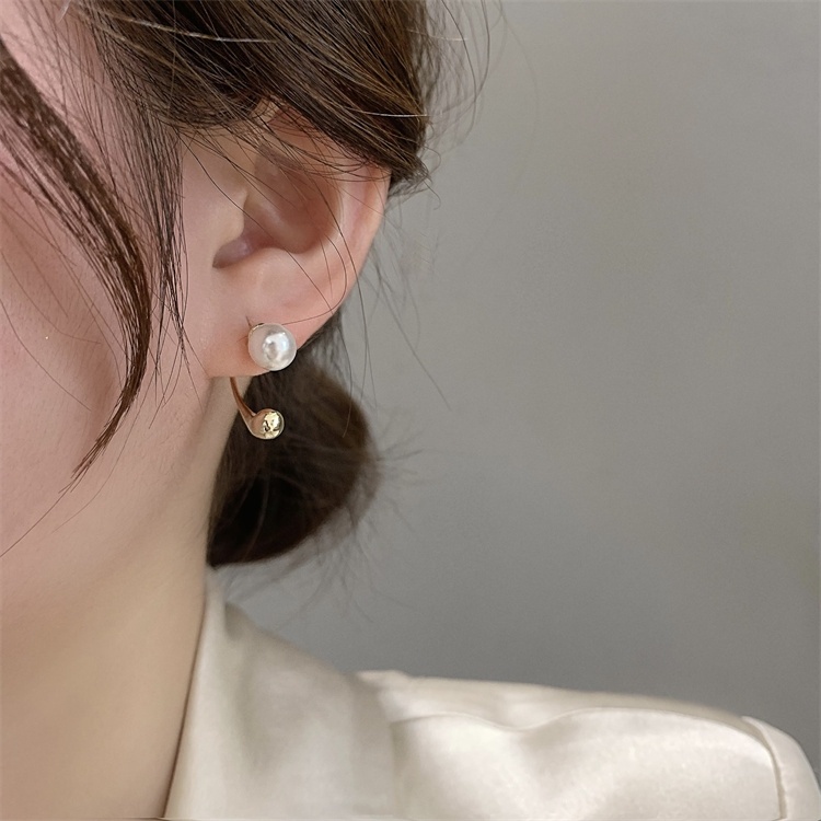 Anting Mutiara Kecil Geometris Sederhana Perempuan Korea