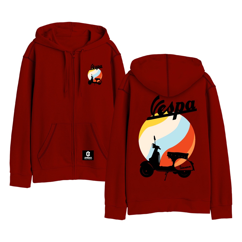 BRIGO X VESPA CLASIC Resleting Jumper Hoodie II Sweater Hoodie Zipper  BRIGO X VESPS Sablon DTF Fleece Cotton IISize M-XXL (Pria &amp; Wanita) Free stiker&amp;Gantungan Kunci