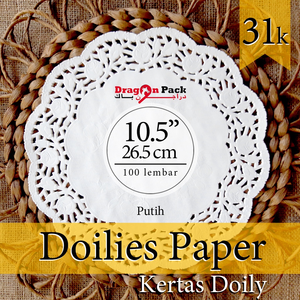 

Doily Paper Kertas Doilies 10.5" ( 26.5cm) 1 pack isi 100 lembar Kertas Alas Renda / Dragonpack