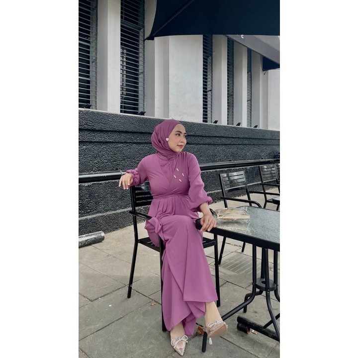 Hannah Dress Ceruty Long Dress Kondangan Baju Pesta Hijab Seragam Bridesmaid Gaun Prewedding Gratis Bross Payet