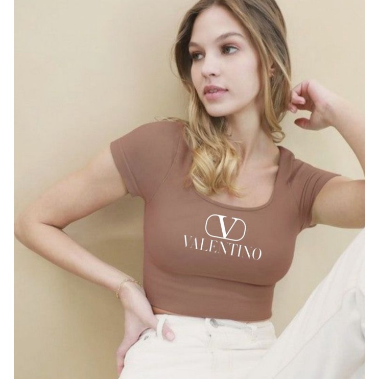 kaos wanita cewek import premium bodyfit stretch u neck v neck