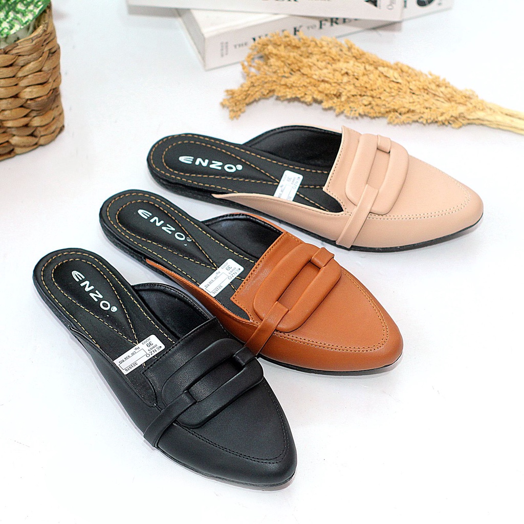 Sandal Bapau Mules Karet Wanita Slop Selop Casual Murah Kekinian BMT03