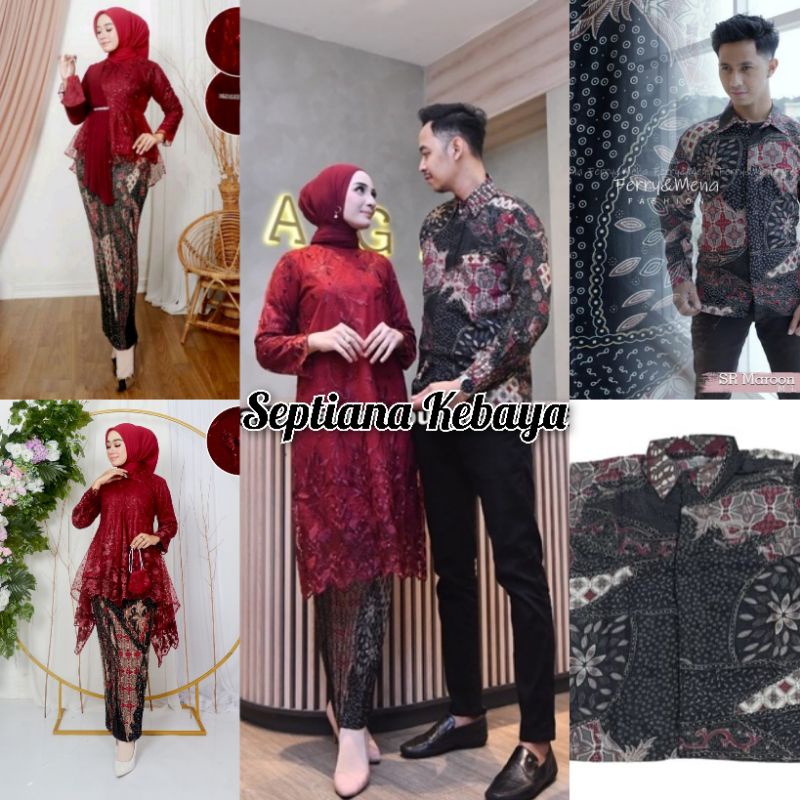 couple kebaya merah marun ~ set couple  kebaya dan batik maroon  ~  kebaya tunangan  couple ~ kebaya
