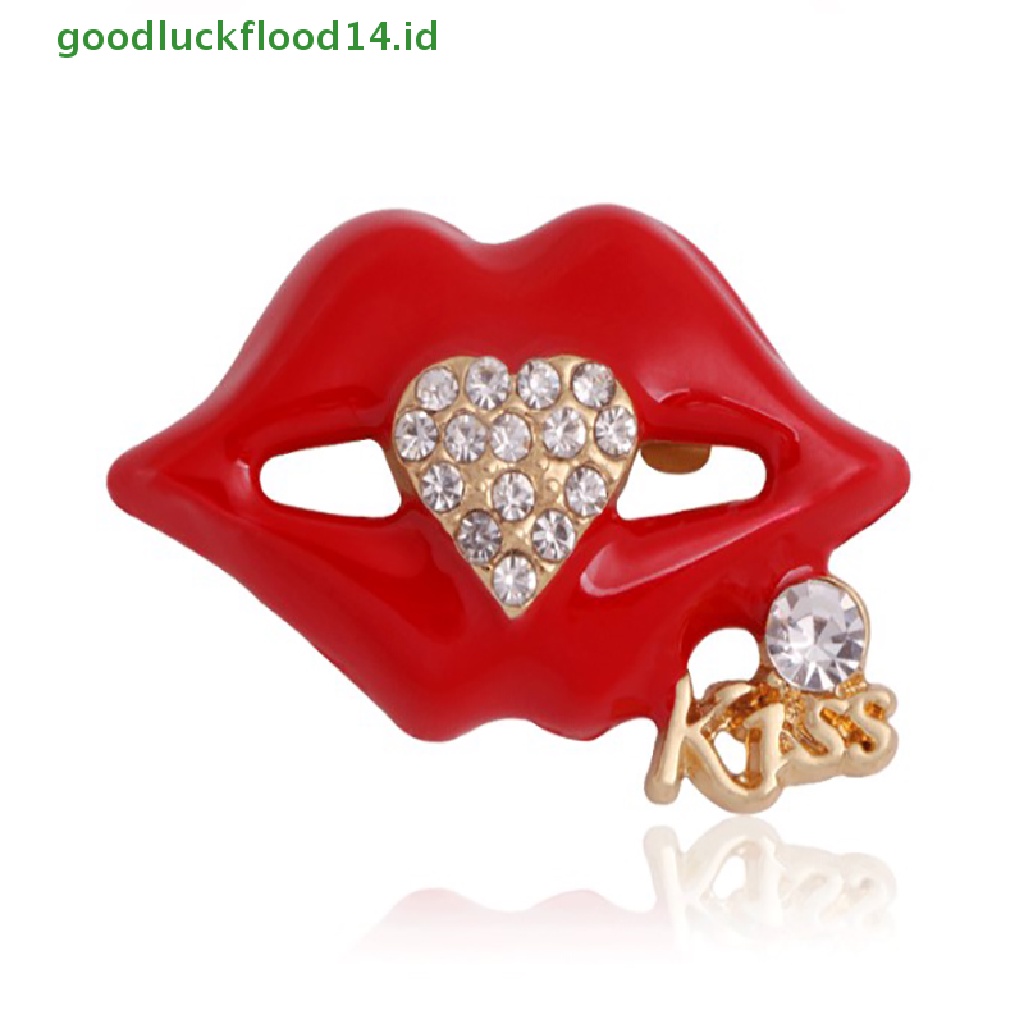 [GOOGFOUR] Bros Bibir Berlian Imitasi Warna Merah Untuk Wanita Sexy Mouth Brooch Pin Perhiasan Bersinar [TOP]