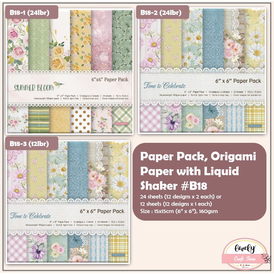 

LovelyCraftStore | B18 24pcs/pack Scrapbook paper pack 12designs@2pcs bujo jurnal origami journaling kit 15x15cm (6inch) 160gsm scrapbook embellishments