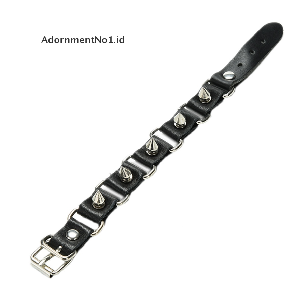 [AdornmentNo1] 1x Gothic Metal Cone Stud Spikes Rivet Leather Wristband Bangle Cuff Bracelet [ID]