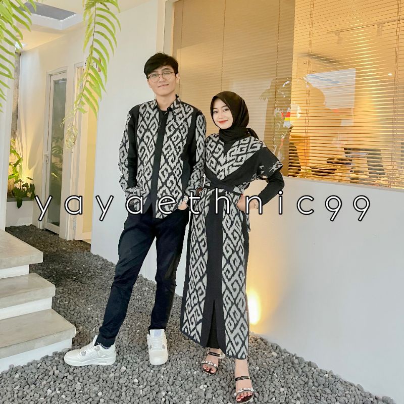 [READY STOCK] Set couple tenun baju kondangan, clara dress black mamba, set couple busana wanita tenun, set couple ethnic tenun troso, clara dress tenun troso, ethnic tenun troso, busana tenun, kemeja panjang tenun troso, kemeja ethnic