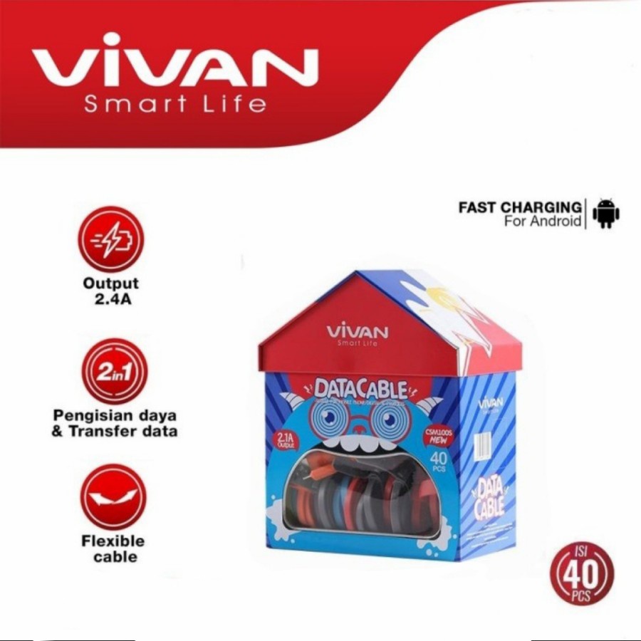 Vivan CMS100 Kabel Micro Usb 2.1 A - Vivan Kabel Charger Micro Fast 1M