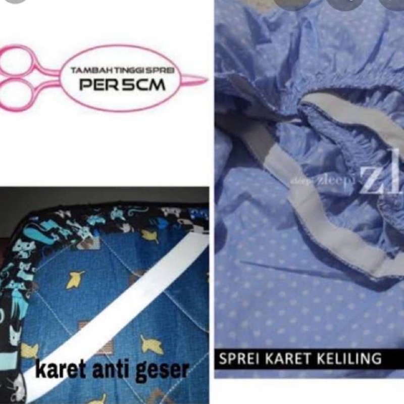 Penambahan karet anti geser | untuk semua sprei di toko ini berlaku untuk 1 sprei