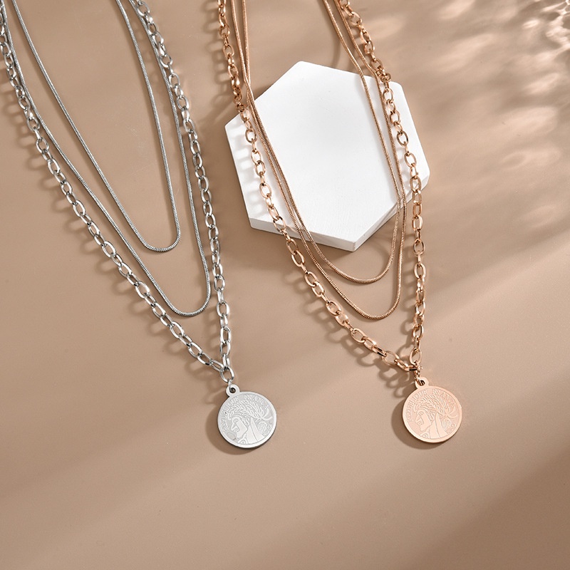 Kalung face tiga layer titanium anti karat harga grosir bisa cod