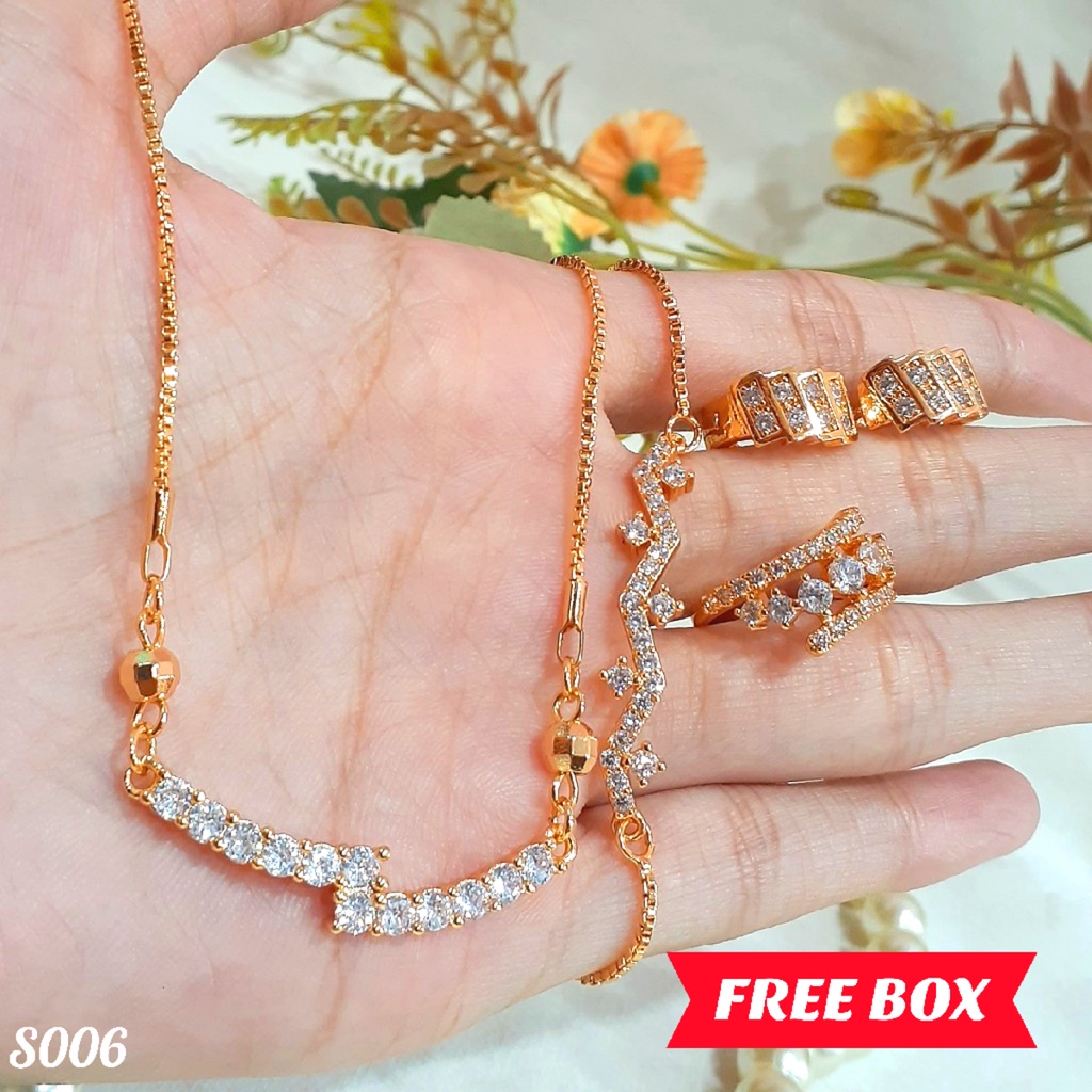 PGX Set Perhiasan Xuping Cincin Gelang Kalung Anting Lapis Emas - S006