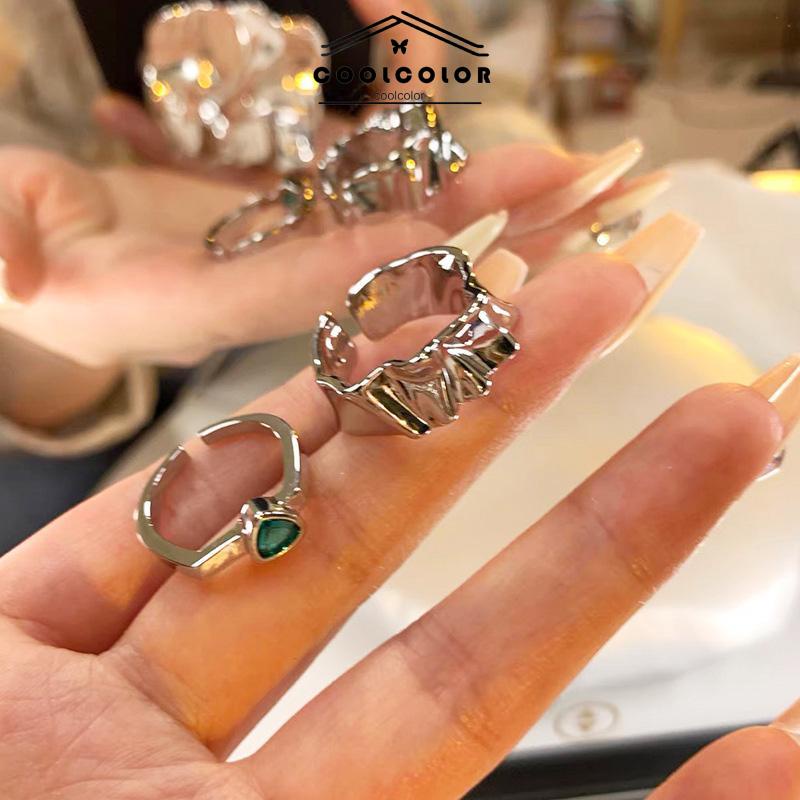 COD❤️2pcs Cincin Korea Gaya Punk Cross Opening Irregular Texture Untuk Pria Wanita Aesthetic keren Silver Ring Jewelry- cl