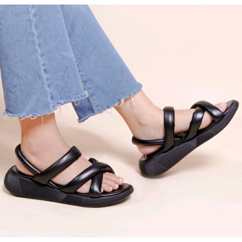 SANDAL WANITA  KEKINIAN SANDAL EMPUK WEDGES SILANG TALI BELAKANG RD07