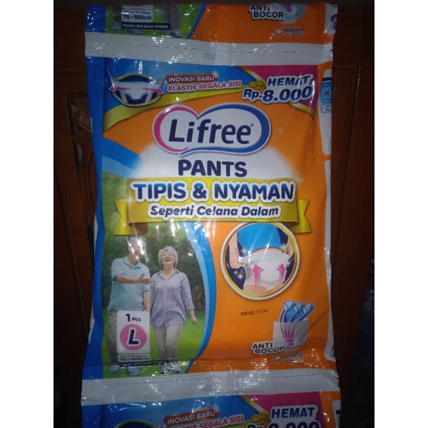 Lifree Popok Celana tipis ukuran L isi 1(Popok orang Dewasa / lansia)