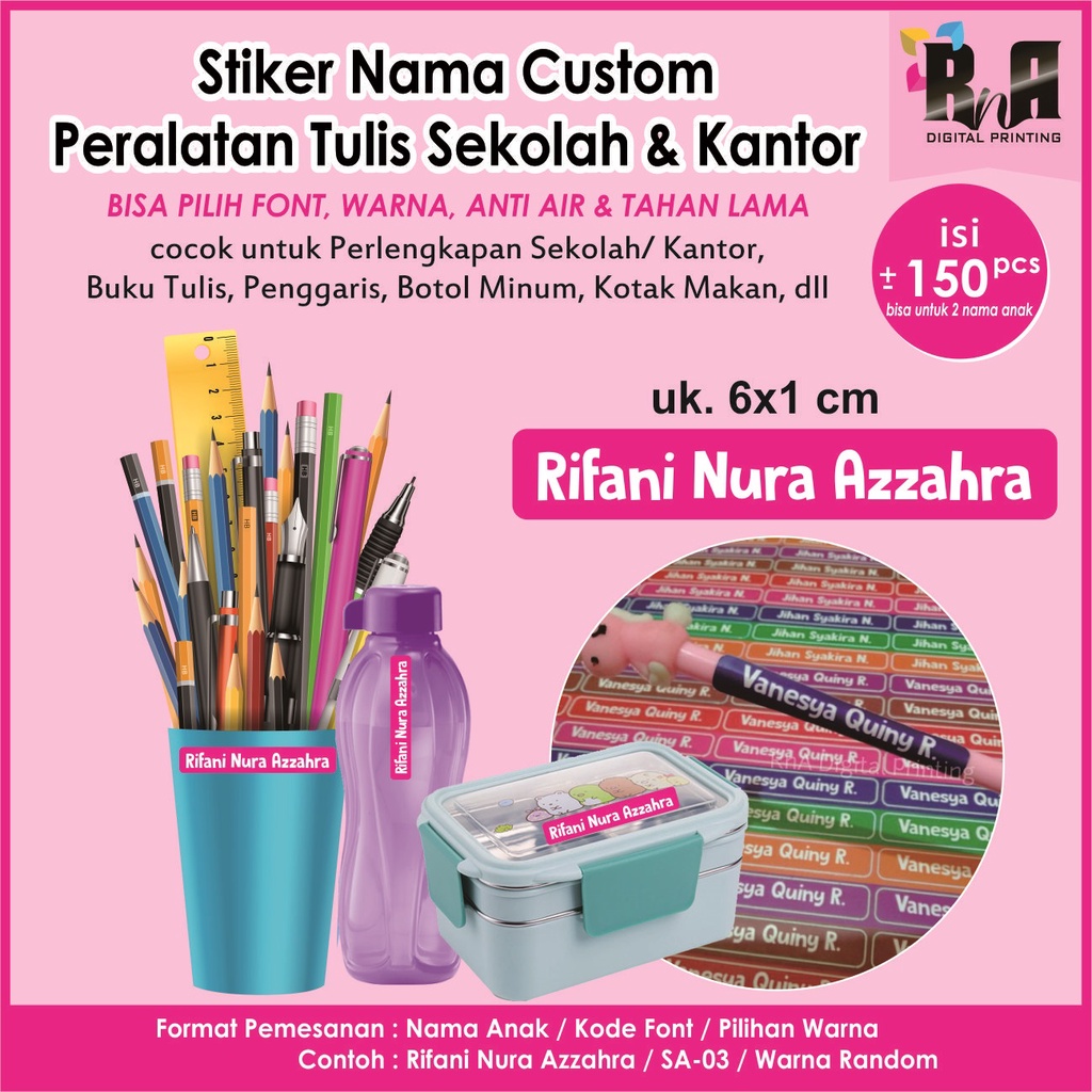 

(isi ±150pcs) Stiker Nama Peralatan Tulis Sekolah/ Kantor (Pensil, Bolpoin,Buku, Botol minum,dll)