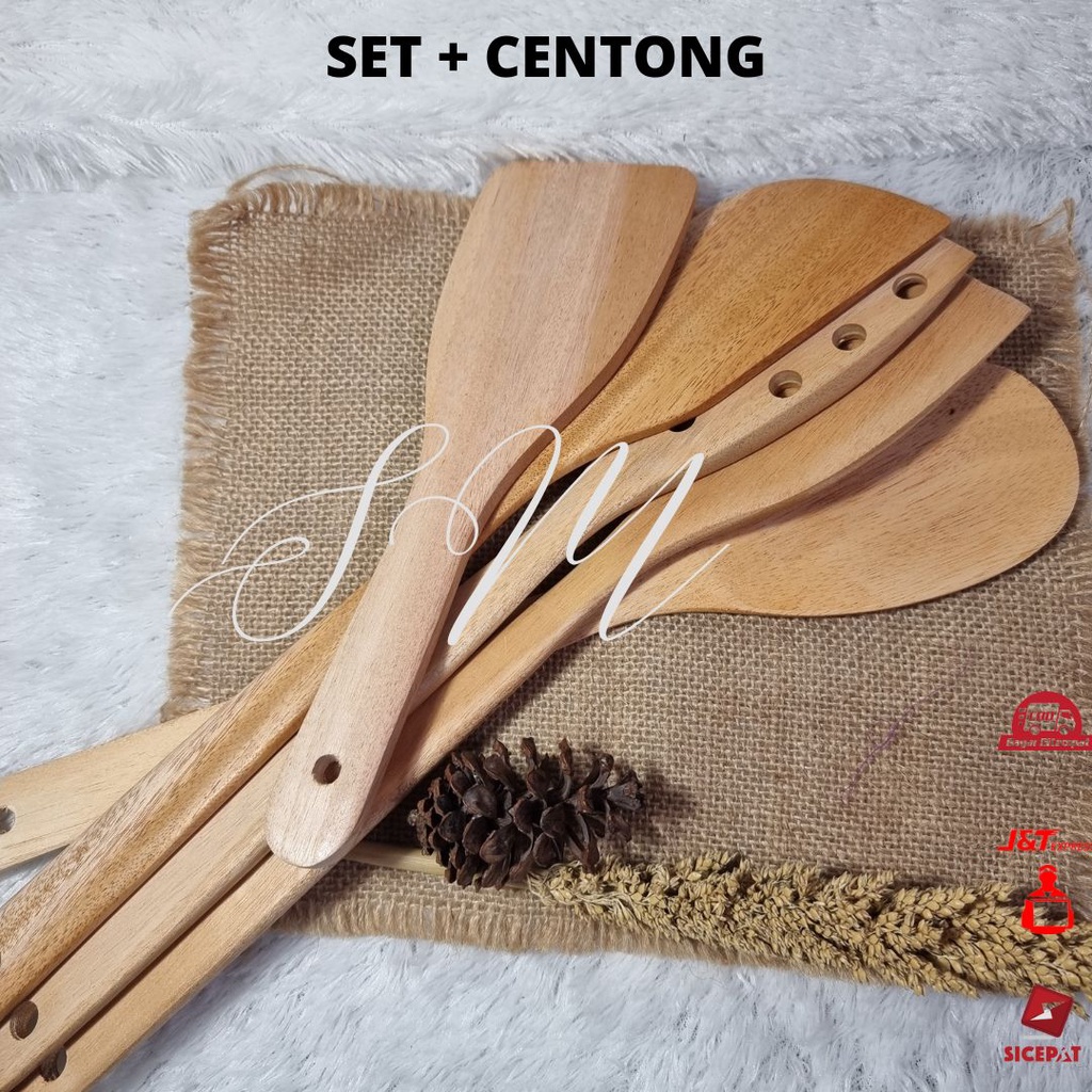 SUTIL KAYU ESTETIK / SPATULA KAYU / SODET / COOKING UTENSILS / SATU SET + CENTONG