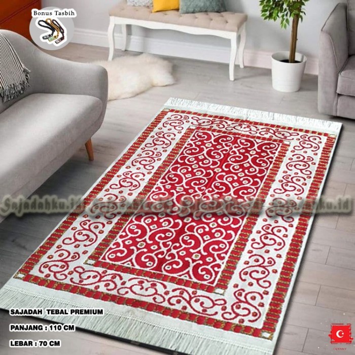 Sajadah Sajadah Turkey Turki Ukuran 70x110cm Bahan Beludru - Merah(M5L9) Sajadah Turki Busa Empuk GR