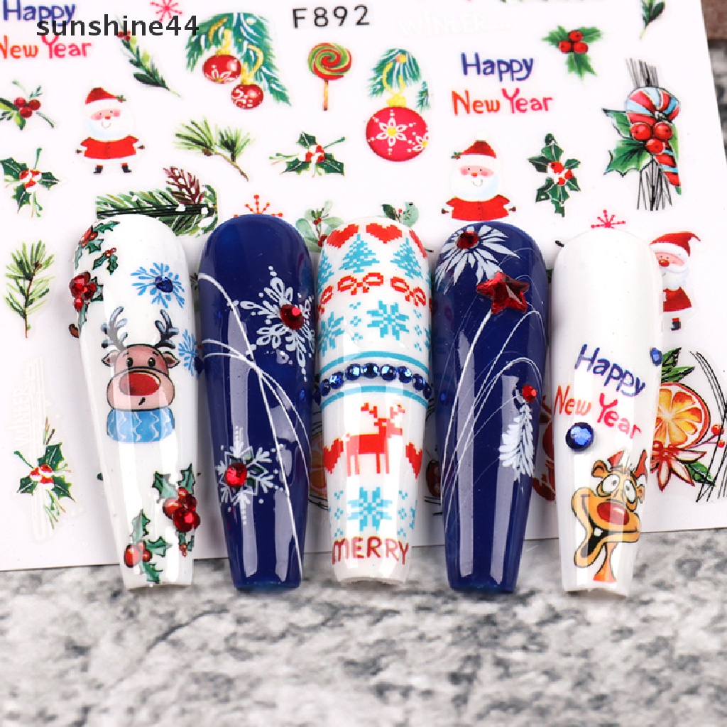 Sunshine 1lembar Stiker Kuku Natal Dekorasi Kuku UV Gel Nail Art Decals.